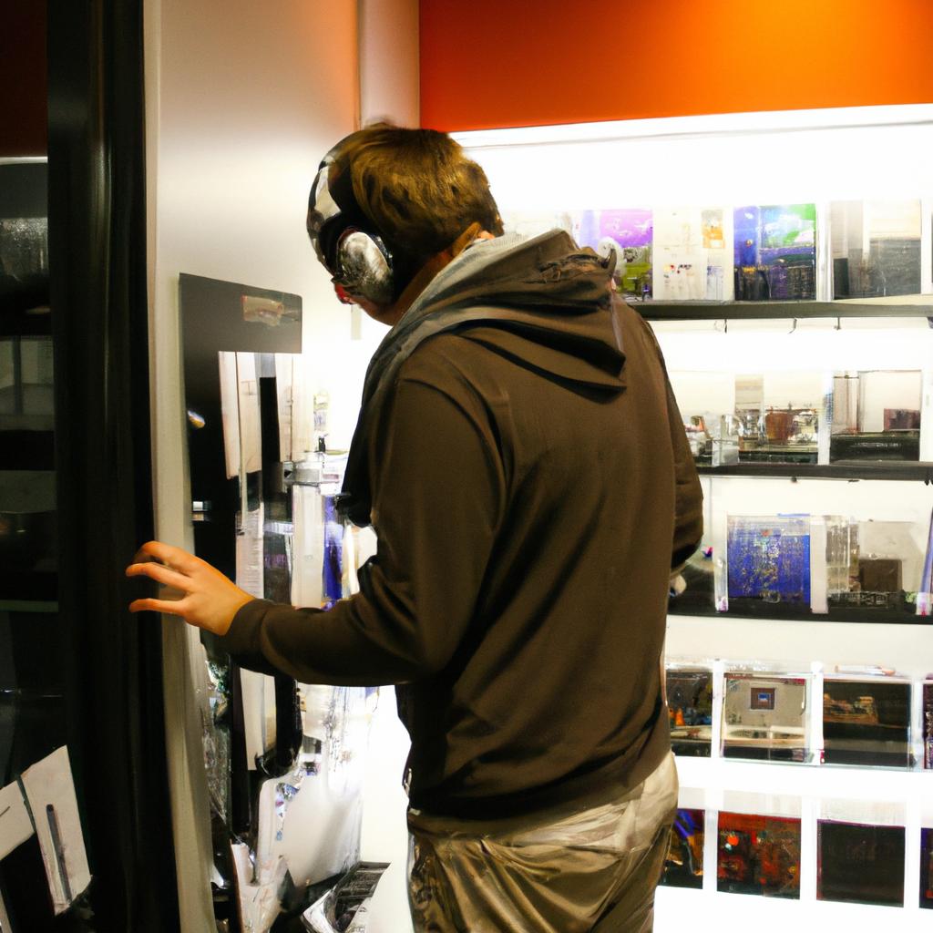 Person browsing music in store