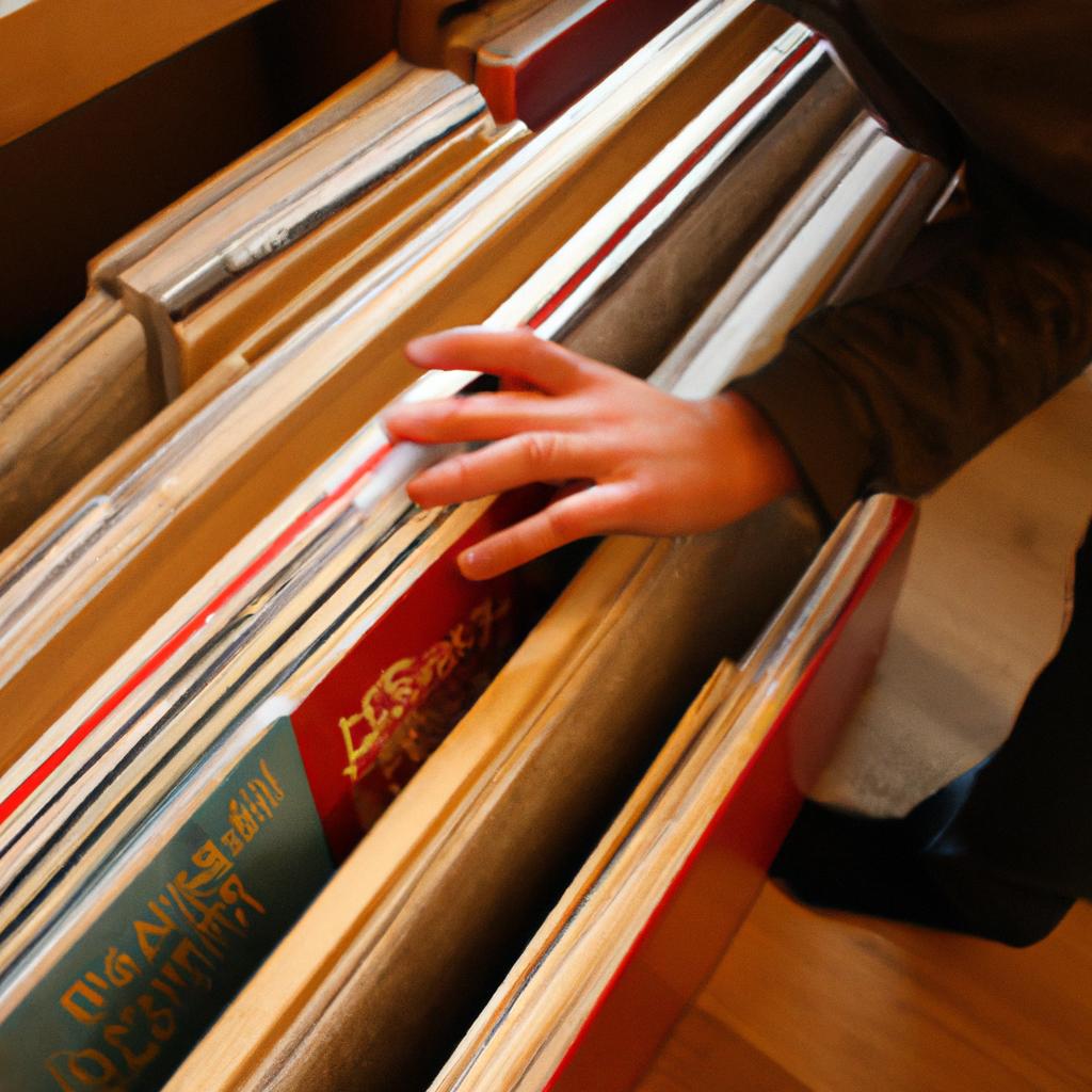 Person browsing jazz record collection
