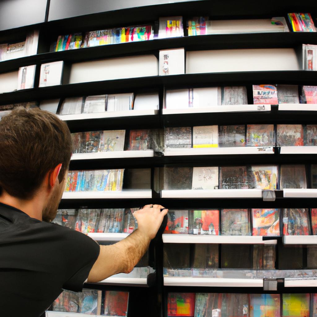 Person browsing CDs in store