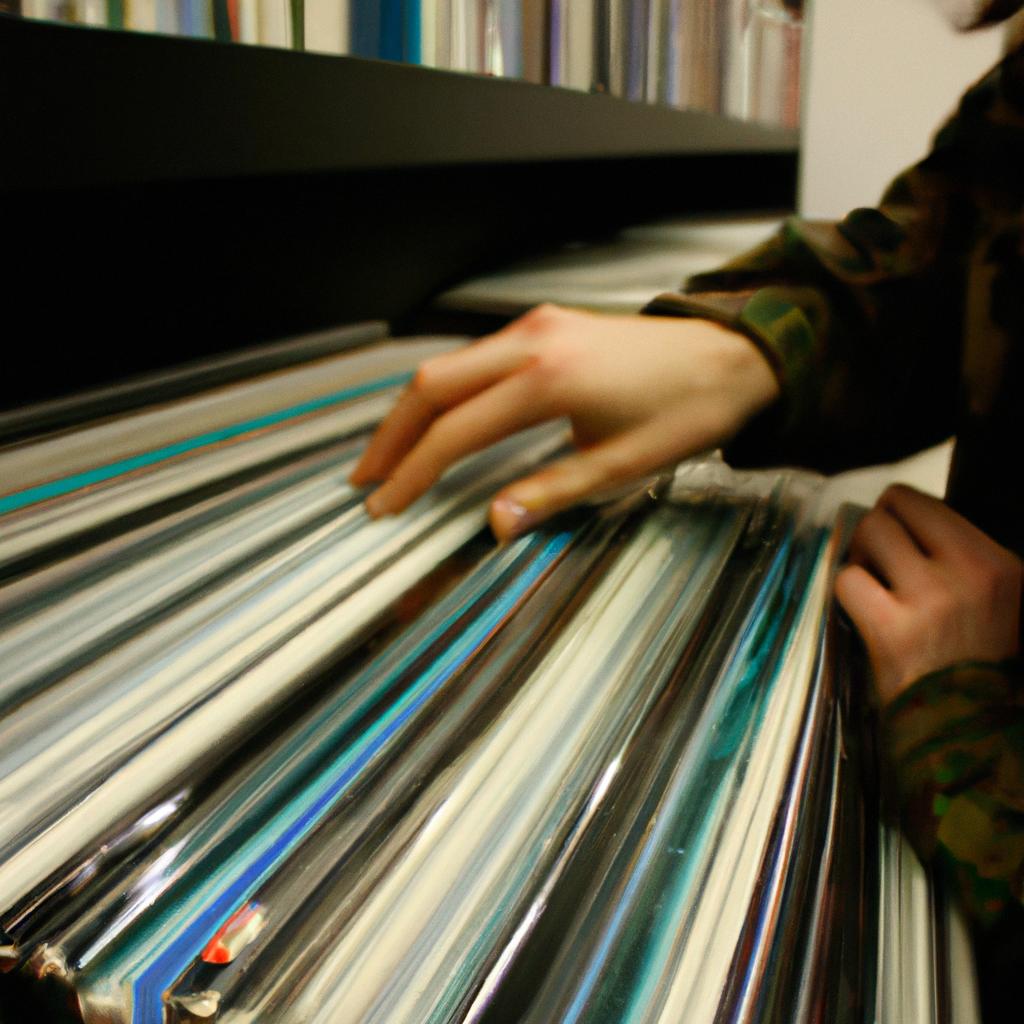 Person browsing vinyl record selection
