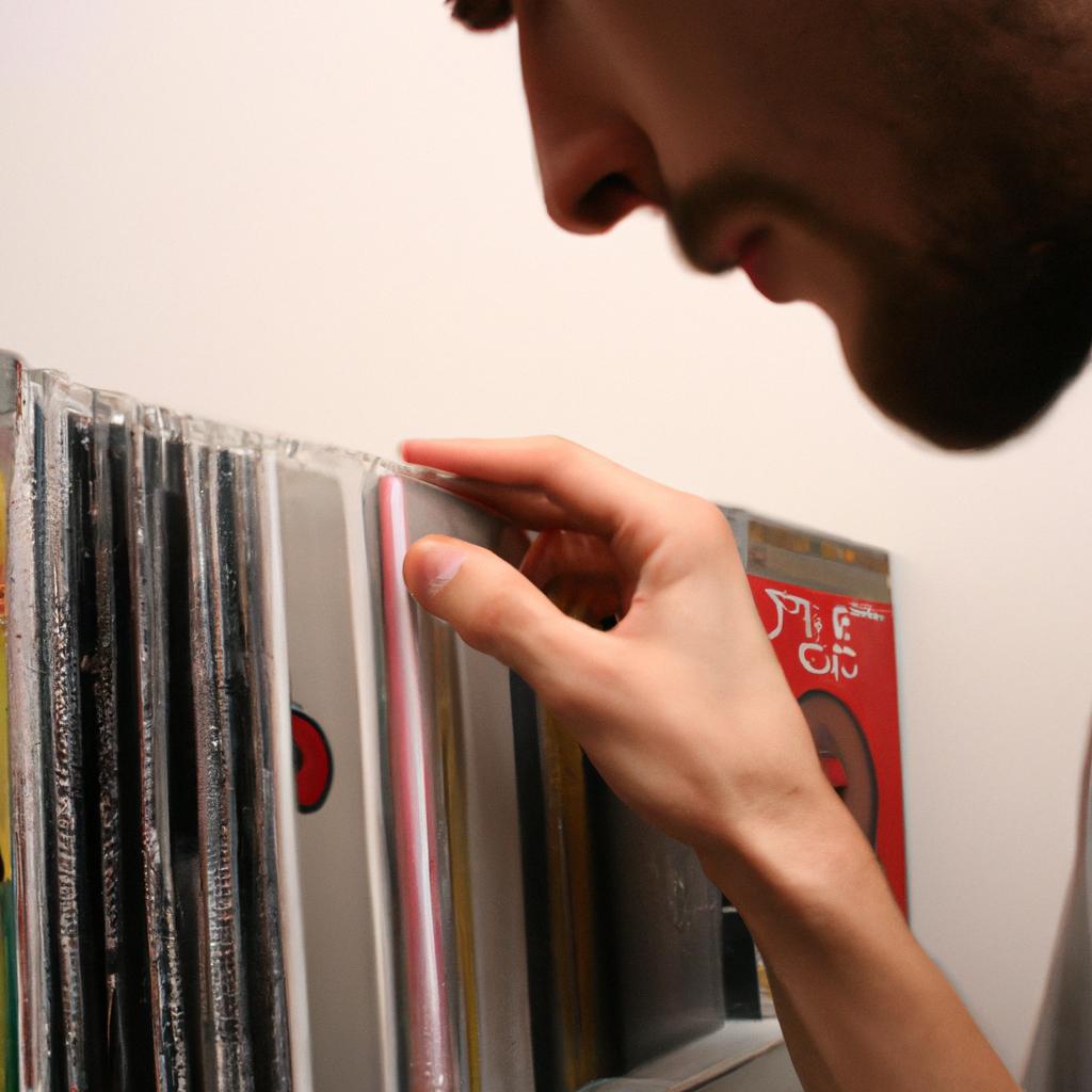 Person browsing CD tracklists