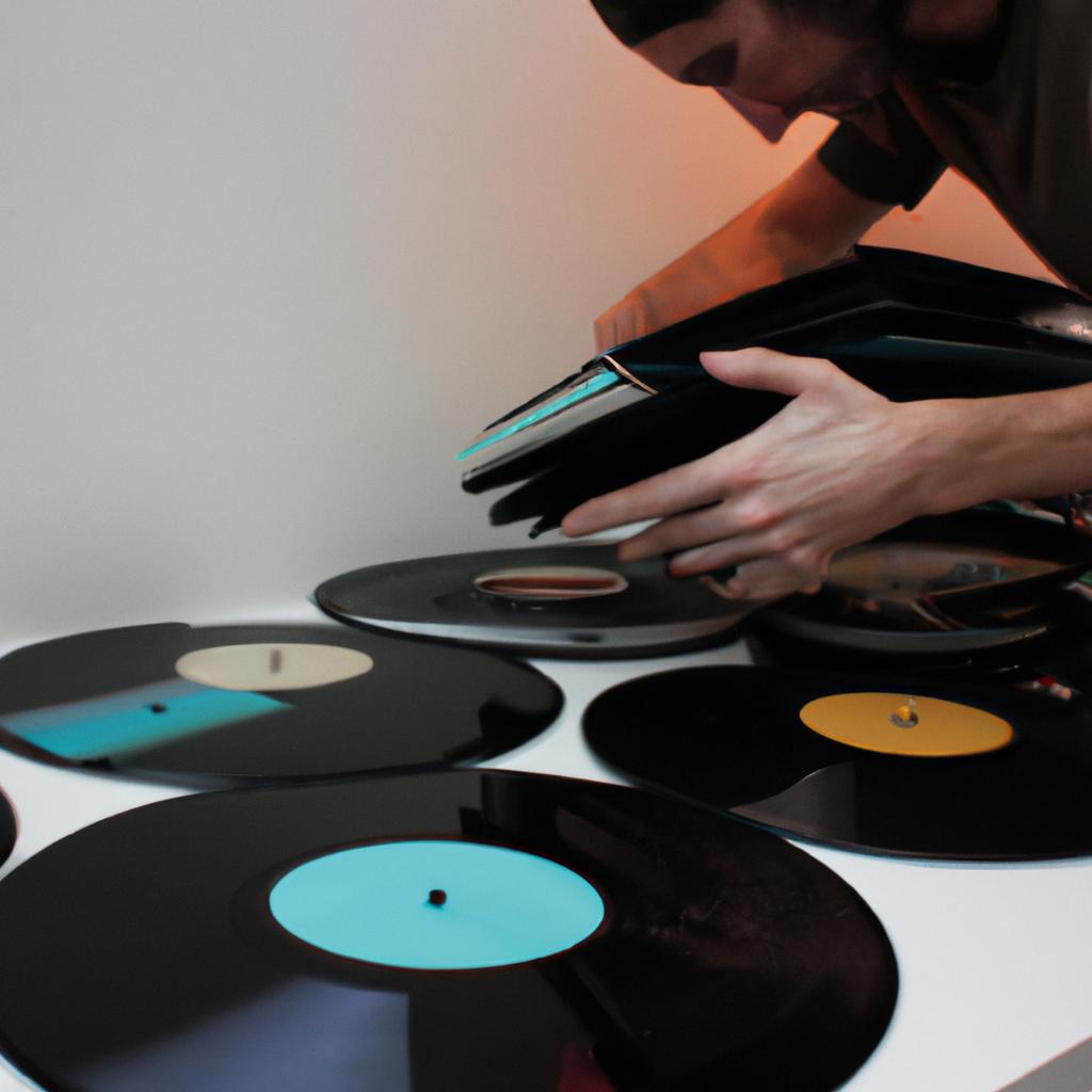 Person organizing vinyl records