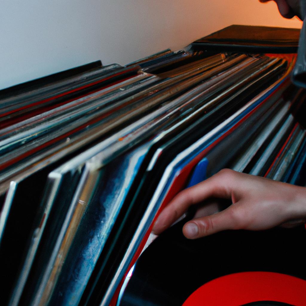 Person browsing vinyl record collection